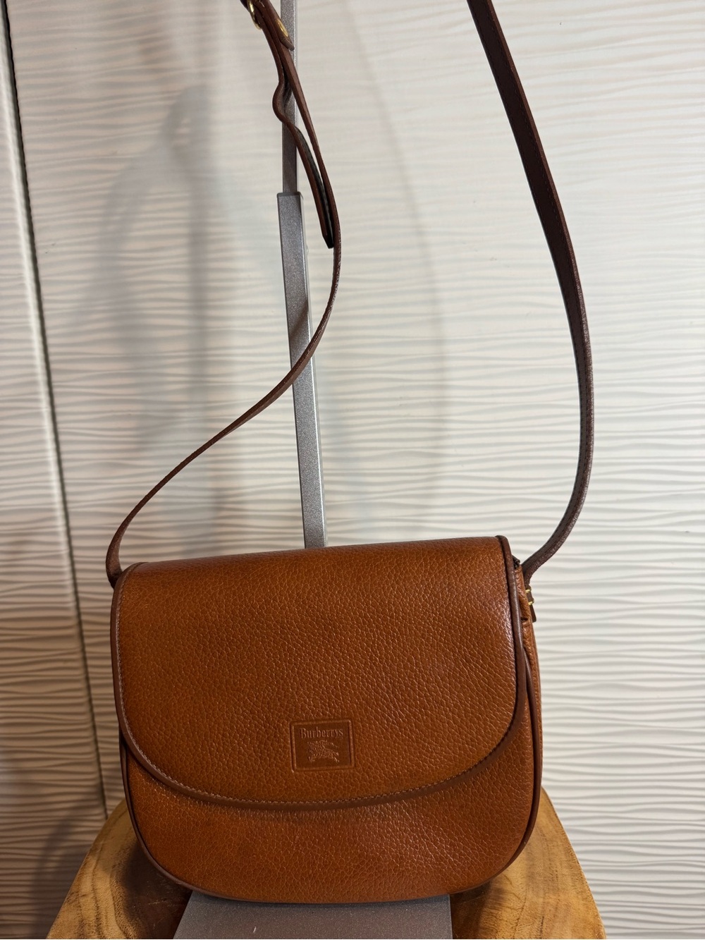 Vintage Burberrys Pebbled Leather Brown Crossbody Bag